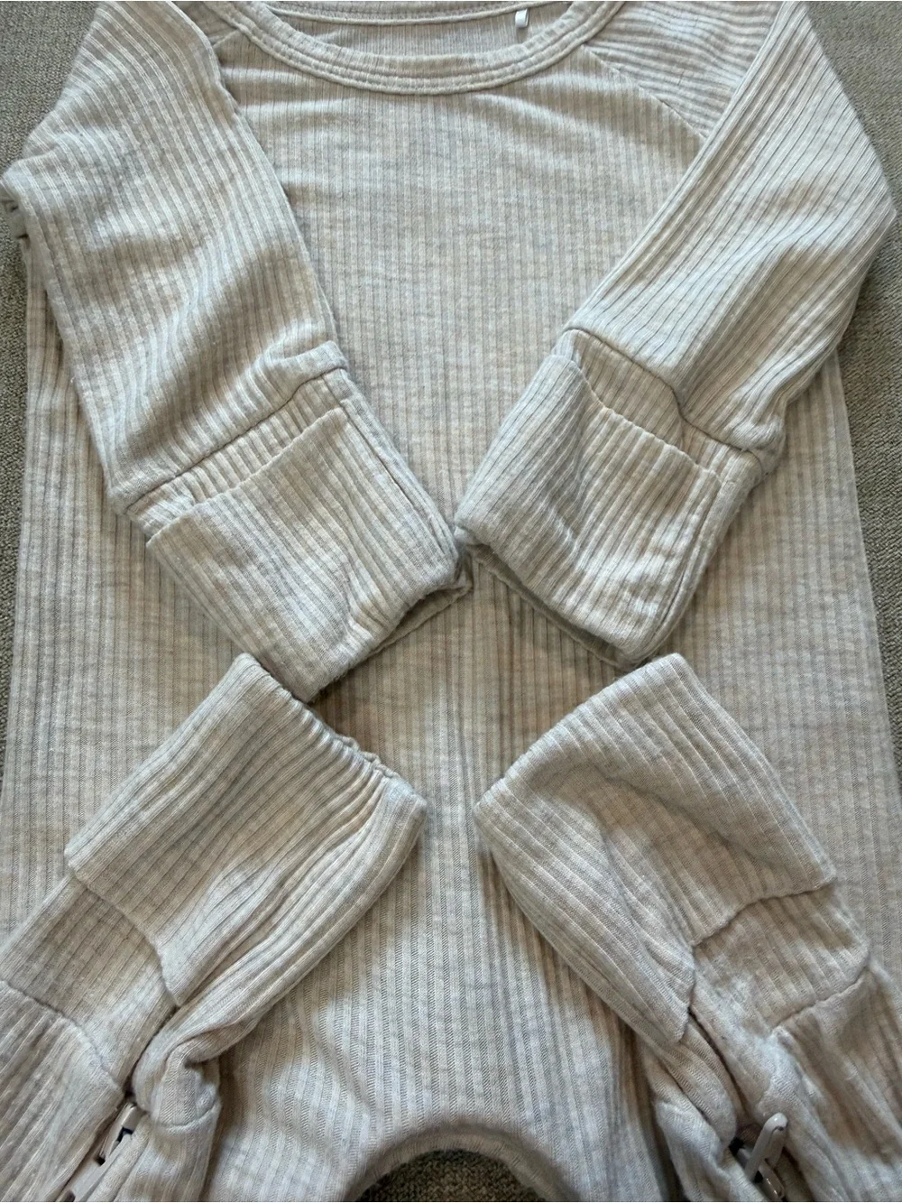 Little Sleepies Heather Oatmeal Ribbed Crescent Zippy Newborn